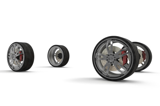 汽车零件。活塞。盘式制动器，轮辋，扳手和悬挂。3 d渲染。图片下载