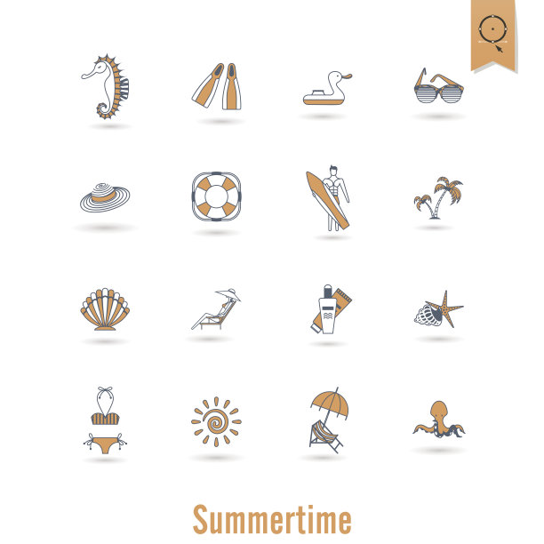 夏季和海滩简单的平面图标图片下载