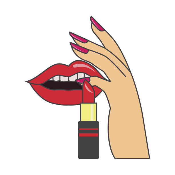 红唇和指甲。化妆和化妆品，矢量插图图片下载