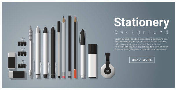 文具场景一套办公用品的背景，矢量，插图图片下载