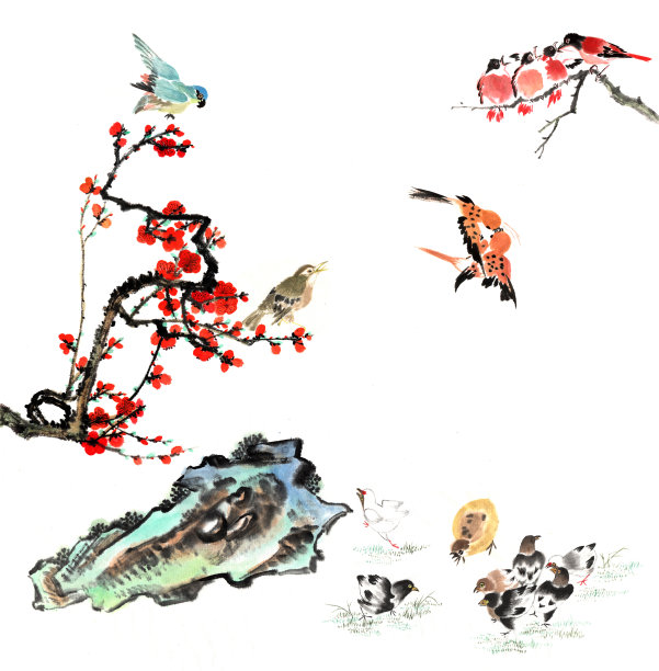 10、梅花开花，石中有兽图片下载