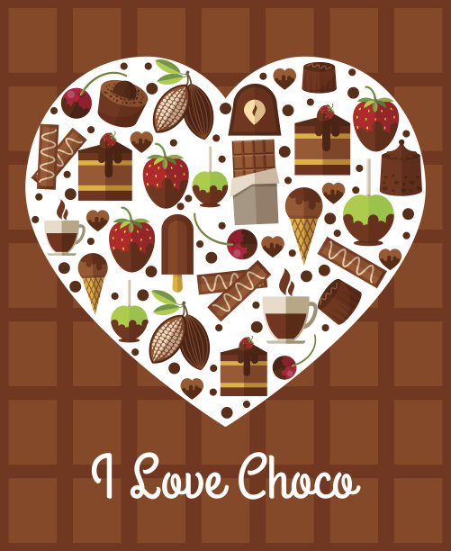巧克力心海报。爱甜食的概念图片下载