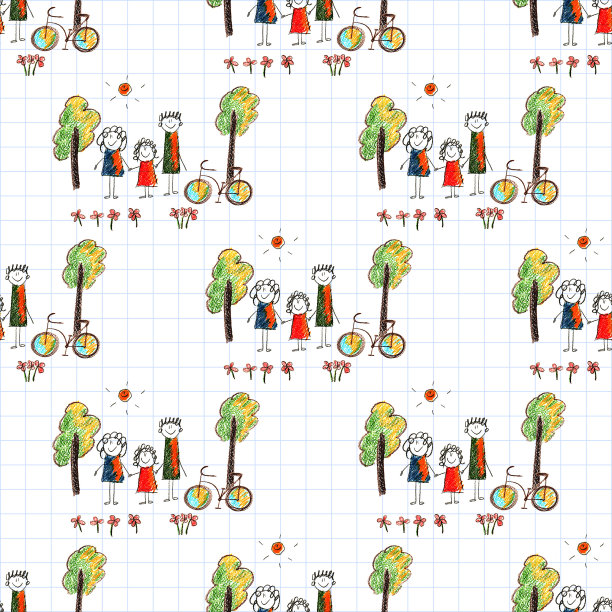 自行车和幸福家庭的彩色图片图片下载