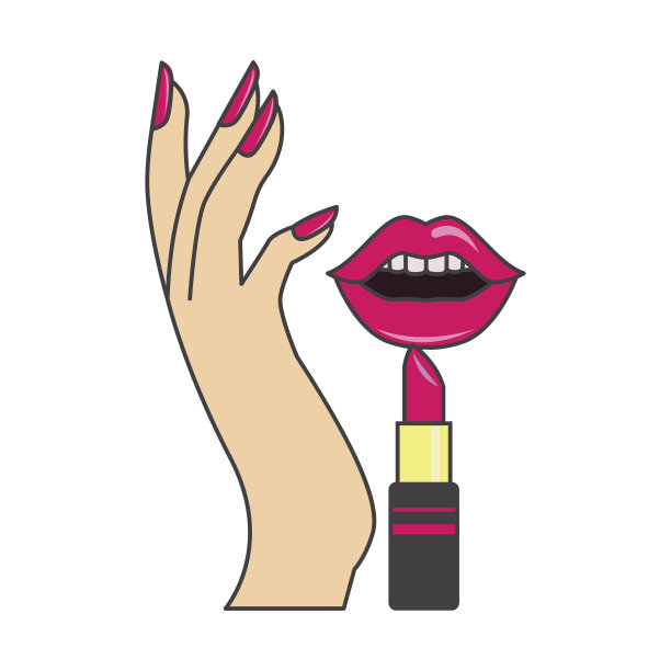 红唇和指甲。化妆和化妆品，矢量插图图片下载