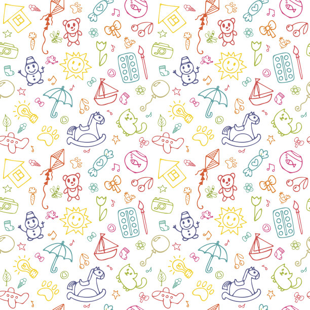 无缝图案的可爱的小女孩和男孩。儿童风格的素描集。涂鸦儿童画的背景图片下载