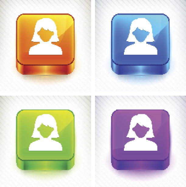 女人脸肖像颜色方形按钮图片下载