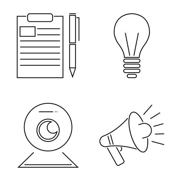 矢量插图商业网络研讨会和在线教育大纲互联网培训图标素材图片