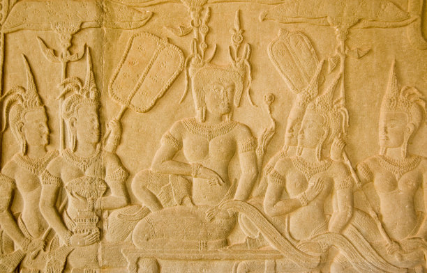 吴哥窟，美丽的皇后正在被扇动图片下载