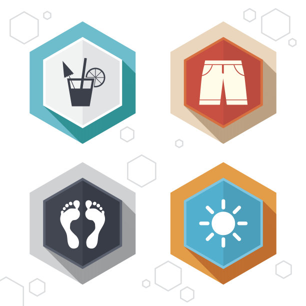 海滩假期图标。鸡尾酒,人类的足迹图片下载