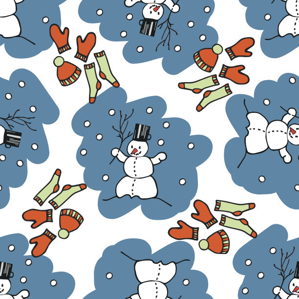 无缝模式与雪人在蓝色的背景图片下载