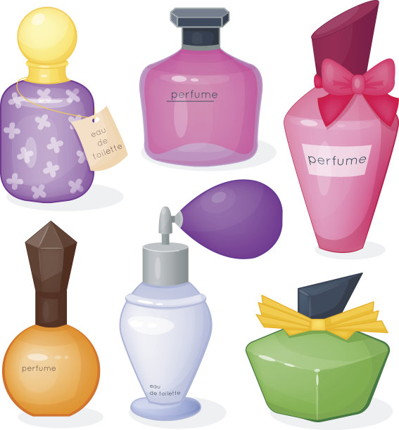 一套彩色的瓶子与妇女的香水图片下载