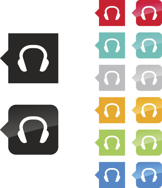 耳机图标的用户界面-平坦和光泽。图片下载