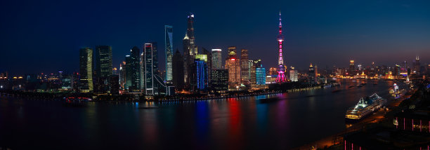 航拍上海天际线夜景全景图片下载