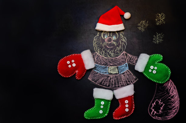 圣诞老人在黑板上画图片下载