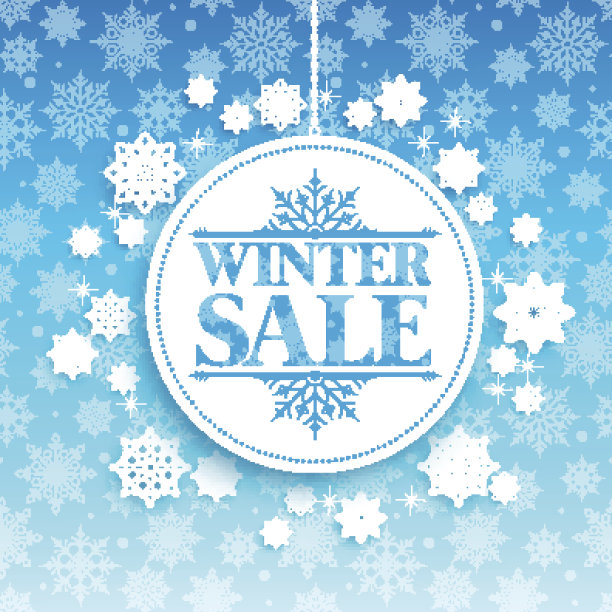 冬季销售文字在白色的空间与雪花挂图片下载