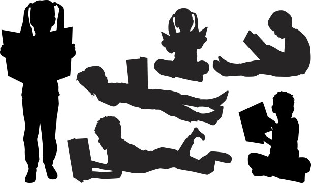 孩子们拿着书的剪影。图片下载