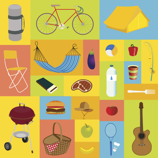 矢量图标设置野餐和假期图片下载