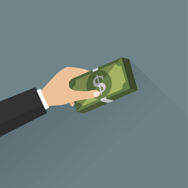 商人手里拿着的钞票有着长长的影子。矢量插画商业概念设计。图片下载