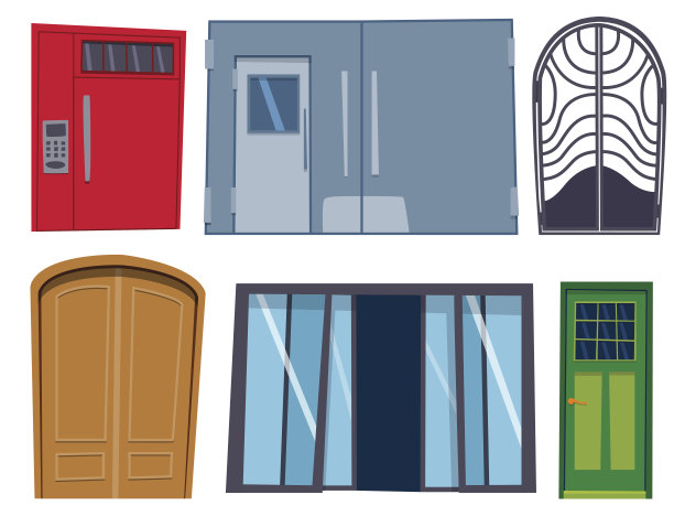 色彩门正面以房屋和建筑平面设计风格孤立矢量插画现代新装修开放优雅房间锁图片下载