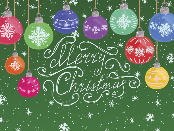 圣诞球在下雪的背景绿色图片下载