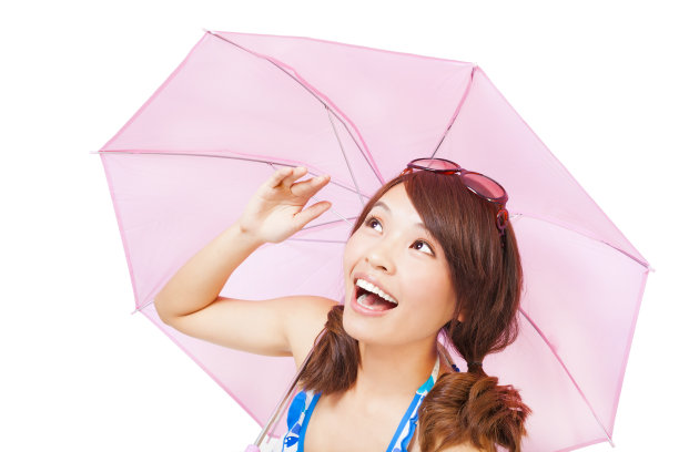 快乐的年轻女子撑着伞图片下载