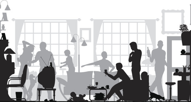 一个家庭聚会的黑白CGI图片下载