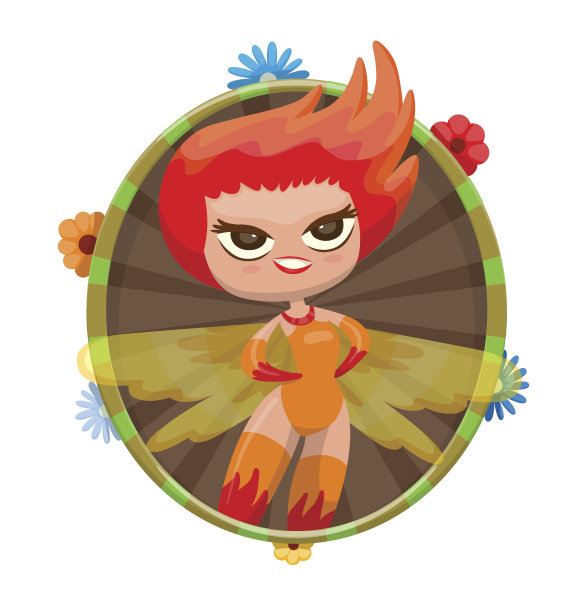 花圆形框架，可爱的仙女与红头发图片下载