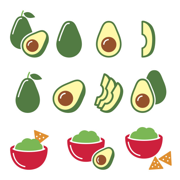 鳄梨切成两半，水果，鳄梨色拉酱配玉米片图片下载