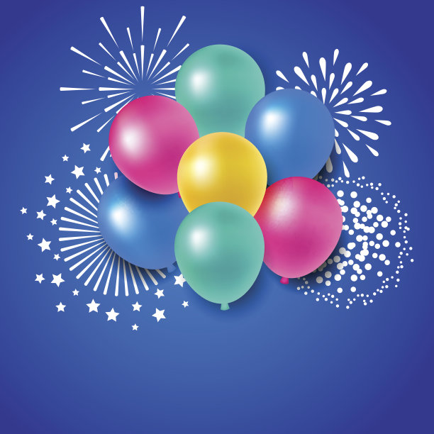 五颜六色的气球和烟花庆祝图片下载