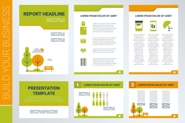 绿色主题的A4纸封面和演示模板图片下载