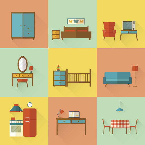 为房子的房间设置家具。Flatvector插图。图片下载