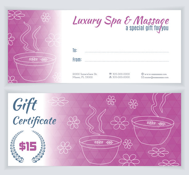 水疗，按摩礼品证书模板素材图片