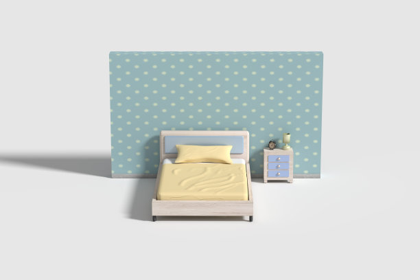 卧室内部为白色、蓝色和黄色图片下载