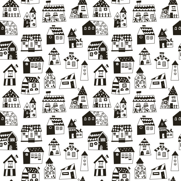 手绘小镇无缝图案。图片下载