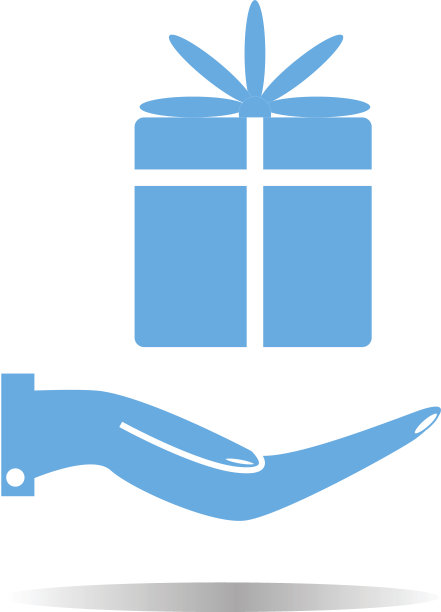 手上的礼物图标。手和礼物的标志。图片下载