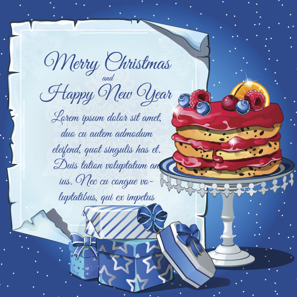 圣诞蛋糕与雪树，礼盒图片下载