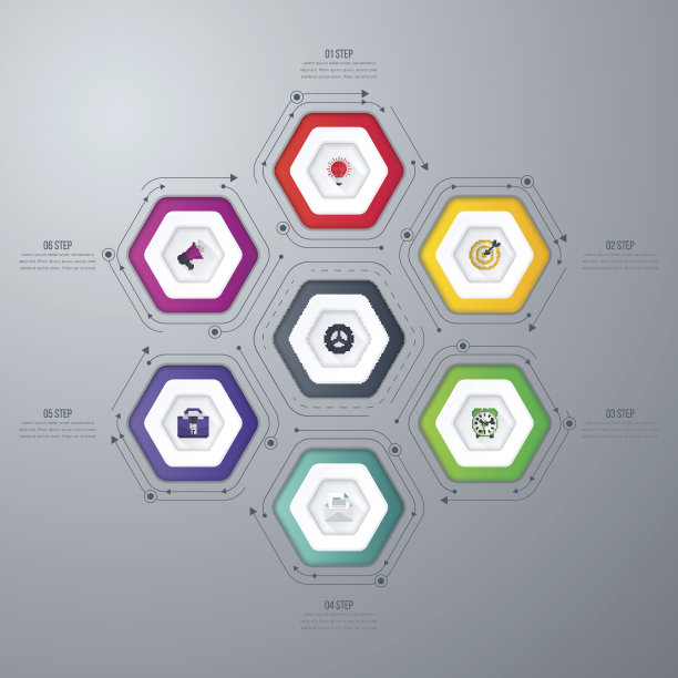 信息图形模板6选项与六边形图片下载