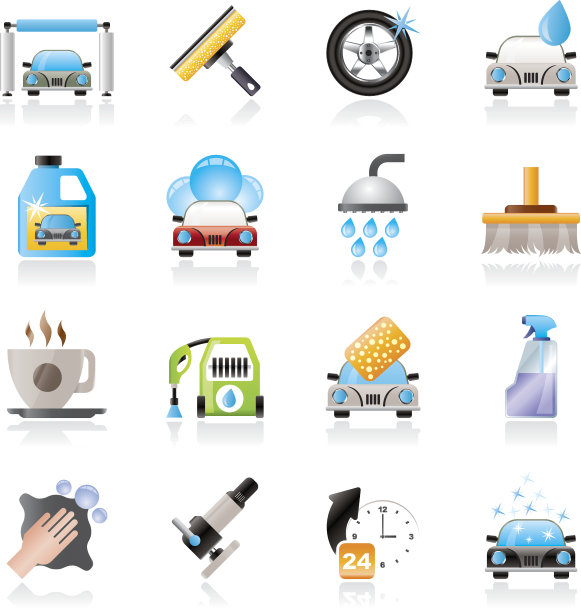 专业洗车对象和图标图片下载