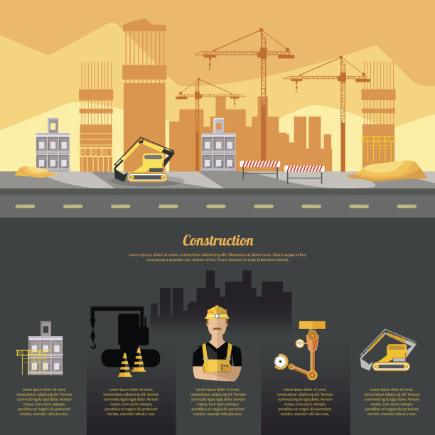 建筑工地信息图，建筑设备，建筑商对建筑工地设计模板的行业背景图片下载