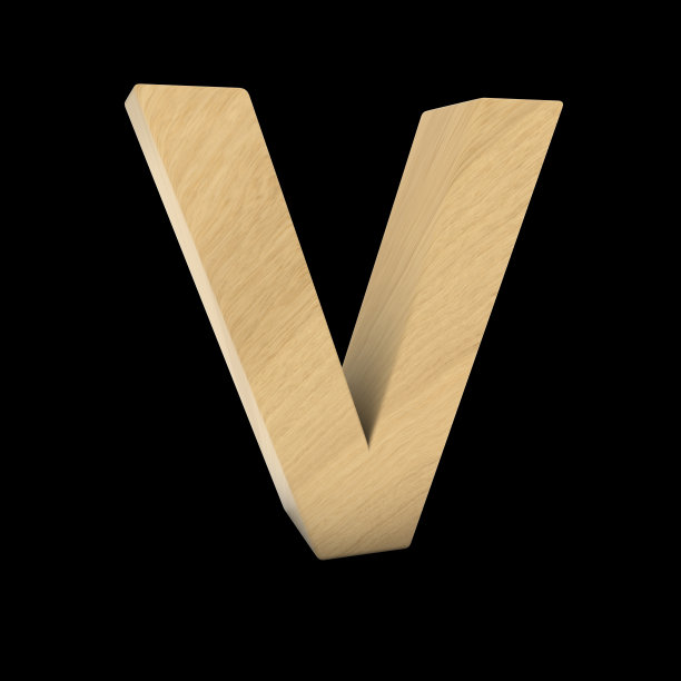 木制字母V孤立的黑色3D插图图片下载