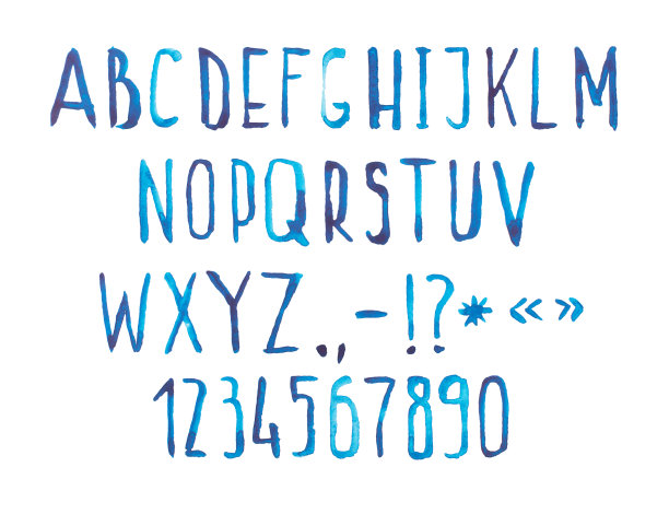 蓝色水彩水彩画字体类型手写手绘涂鸦abc图片下载