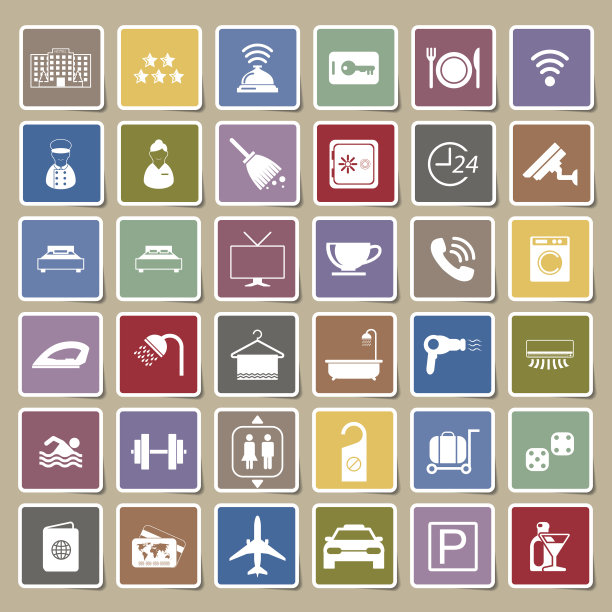 酒店图标贴纸套装图片下载