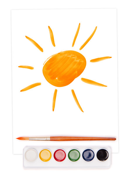 画太阳，水彩集和笔刷图片下载