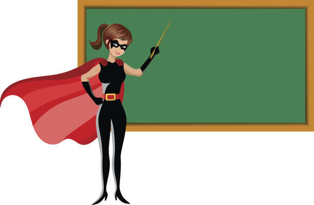 女超级英雄用棍子在黑板上教学素材图片