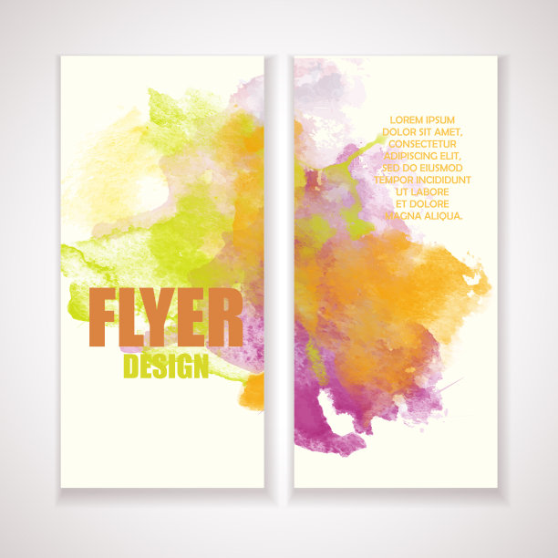 飞行与水彩效果。艺术模板与grunge橙色，绿色，和紫色斑点。图片下载