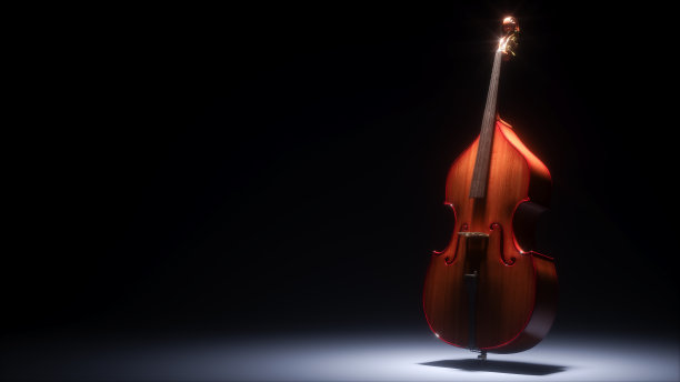 黑暗工作室中的低音提琴3D渲染图片下载