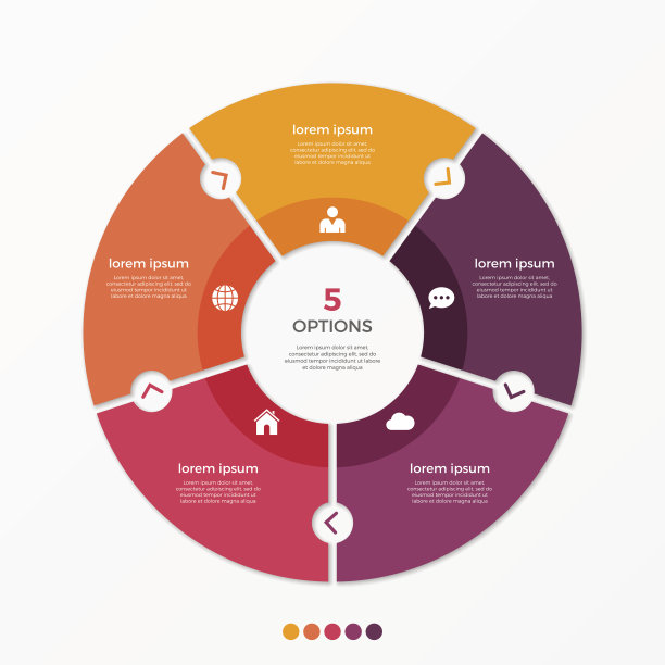 圆形图表信息图模板与5个选项。图片下载