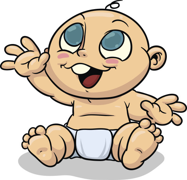 大眼睛卡通婴儿向上伸展的插图图片下载