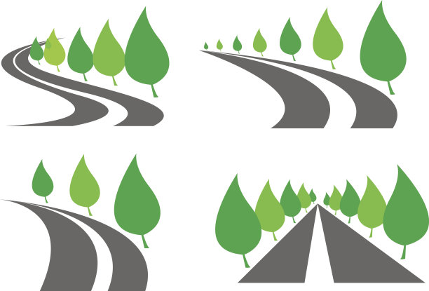 四条路和树的图标在白色上图片下载