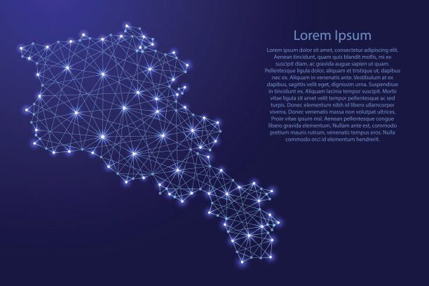 亚美尼亚地图从多边形蓝线和发光的星星矢量插图图片下载